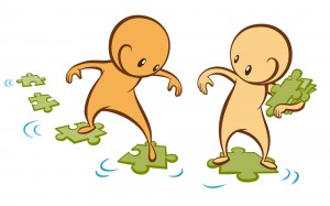 Kuvituskuva, jossa kaksi animaatiohahmoa kävelee