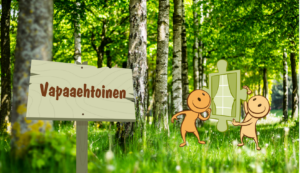 Kuvassa teksti vapaaehtoinen ja taustalla metsä